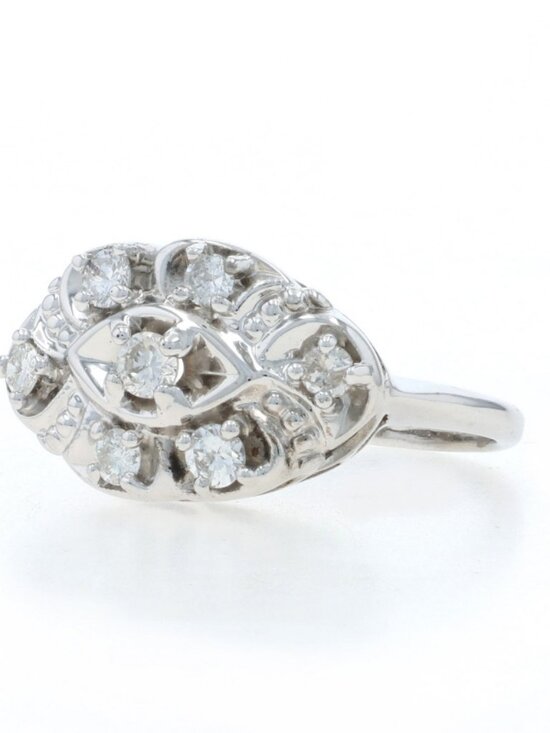 White Gold Diamond Cluster Cocktail Ring - 14k Round  White Gold Diamond Cluster Cocktail Ring - 14k Round Brilliant .37ctw